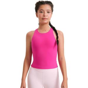 imageCRZ YOGA Girls Butterluxe Double Lined High Neck Tank Tops Waist Length  Dance Yoga Athletic Casual Racerback Kids TeenHibiscus Purple