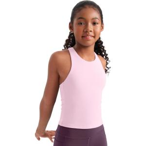 imageCRZ YOGA Girls Butterluxe Double Lined High Neck Tank Tops Waist Length  Dance Yoga Athletic Casual Racerback Kids TeenPink Peony