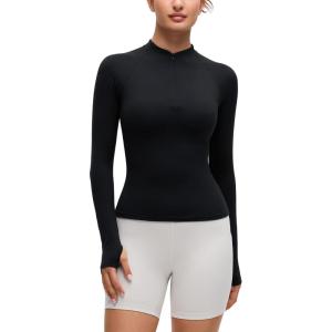 imageCRZ YOGA Softembrace Half Zip Long Sleeve Shirts for Women  Casual Going Out Tops Soft Quarter Zipper Tees with Thumb HolesBlack
