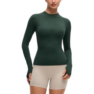 imageCRZ YOGA Softembrace Half Zip Long Sleeve Shirts for Women  Casual Going Out Tops Soft Quarter Zipper Tees with Thumb HolesLegend Green