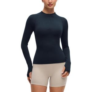 imageCRZ YOGA Softembrace Half Zip Long Sleeve Shirts for Women  Casual Going Out Tops Soft Quarter Zipper Tees with Thumb HolesTrue Navy
