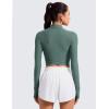 imageCRZ YOGA Cloudweight Crop Mock Neck Shirts for Women  Workout Athletic Gym Long Sleeve Tops Soft TShirt with Thumb HoleGraphite Green