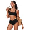 imageCRZ YOGA High Waisted V Cut Bikini Bottom for Women  Cross Front Bathing Swimsuit Full Coverage Swim BriefsBlack