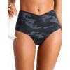 imageCRZ YOGA High Waisted V Cut Bikini Bottom for Women  Cross Front Bathing Swimsuit Full Coverage Swim BriefsJungle Camouflage Gray