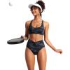 imageCRZ YOGA High Waisted V Cut Bikini Bottom for Women  Cross Front Bathing Swimsuit Full Coverage Swim BriefsJungle Camouflage Gray