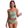 imageCRZ YOGA Mid Waisted Bikini Bottoms for Women  Full Coverage Bathing Suit Swimsuit Basic Swim BriefsGreen Palm Court