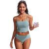 imageCRZ YOGA Mid Waisted Bikini Bottoms for Women  Full Coverage Bathing Suit Swimsuit Basic Swim BriefsLight Grayish Blue