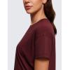 imageCRZ YOGA Pima Cotton Relaxed TShirts for Women  Workout Athletic Gym Casual Short Sleeve Shirts Basic Crewneck Hip TopsRed Merlot