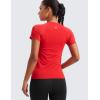 imageCRZ YOGA Seamless Workout Tops for Women Hip Length  Athletic Running Gym Yoga Short Sleeve Shirts Breathable Crewneck TeesDeep Red