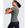imageCRZ YOGA Seamless Workout Tops for Women Hip Length  Athletic Running Gym Yoga Short Sleeve Shirts Breathable Crewneck TeesGrey Sage