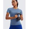 imageCRZ YOGA Seamless Workout Tops for Women Hip Length  Athletic Running Gym Yoga Short Sleeve Shirts Breathable Crewneck TeesOasis Blue