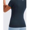 imageCRZ YOGA Seamless Workout Tops for Women Hip Length  Athletic Running Gym Yoga Short Sleeve Shirts Breathable Crewneck TeesTwilight Blue