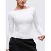 imageCRZ YOGA Softembrace Boat Neck Long Sleeve Shirts for Women  Casual Going Out Tops Soft Stretchy Fitted Fall TShirtsWhite