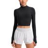 imageCRZ YOGA Cloudweight Crop Mock Neck Shirts for Women  Workout Athletic Gym Long Sleeve Tops Soft TShirt with Thumb HoleBlack