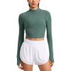 imageCRZ YOGA Cloudweight Crop Mock Neck Shirts for Women  Workout Athletic Gym Long Sleeve Tops Soft TShirt with Thumb HoleGraphite Green