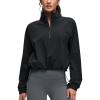 imageCRZ YOGA Drawstring Bottom Workout Jackets for Women  Half Zip Pullover Cropped Workout Outdoor Tops with PocketsBlack