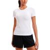 imageCRZ YOGA Seamless Workout Tops for Women Hip Length  Athletic Running Gym Yoga Short Sleeve Shirts Breathable Crewneck TeesWhite