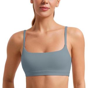 imageCRZ YOGA Butterluxe Adjustable Spaghetti Strap Sports Bras for Women  Scoop Neck Wireless Padded Yoga Workout Crop TopBelgian Blue