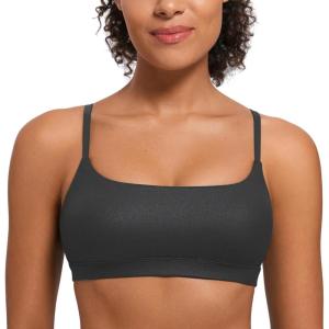 imageCRZ YOGA Butterluxe Adjustable Spaghetti Strap Sports Bras for Women  Scoop Neck Wireless Padded Yoga Workout Crop TopBlack Foil Pattern