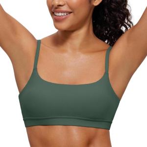imageCRZ YOGA Butterluxe Adjustable Spaghetti Strap Sports Bras for Women  Scoop Neck Wireless Padded Yoga Workout Crop TopDark Forest Green