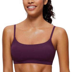 imageCRZ YOGA Butterluxe Adjustable Spaghetti Strap Sports Bras for Women  Scoop Neck Wireless Padded Yoga Workout Crop TopDeep Purple