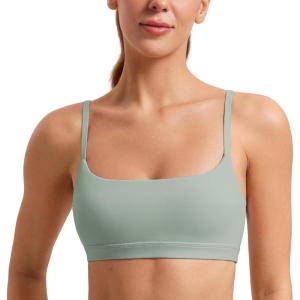 imageCRZ YOGA Butterluxe Adjustable Spaghetti Strap Sports Bras for Women  Scoop Neck Wireless Padded Yoga Workout Crop TopGreen Palm Court