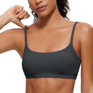 imageCRZ YOGA Butterluxe Adjustable Spaghetti Strap Sports Bras for Women  Scoop Neck Wireless Padded Yoga Workout Crop TopMelanite