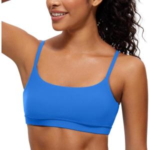 imageCRZ YOGA Butterluxe Adjustable Spaghetti Strap Sports Bras for Women  Scoop Neck Wireless Padded Yoga Workout Crop TopSparkle Blue