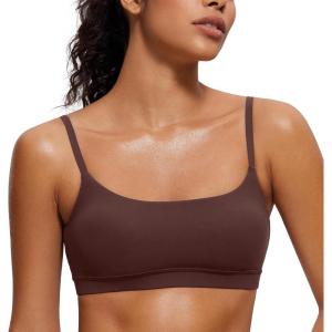 imageCRZ YOGA Butterluxe Adjustable Spaghetti Strap Sports Bras for Women  Scoop Neck Wireless Padded Yoga Workout Crop TopTaupe
