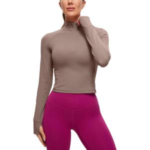 imageCRZ YOGA Butterluxe Half Zip Long Sleeve Shirts for Women  Workout Athletic Yoga Tops Crop Collared Quarter Zipper TShirtBrown Purple