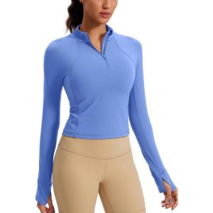 imageCRZ YOGA Butterluxe Half Zip Long Sleeve Shirts for Women  Workout Athletic Yoga Tops Crop Collared Quarter Zipper TShirtWild Indigo