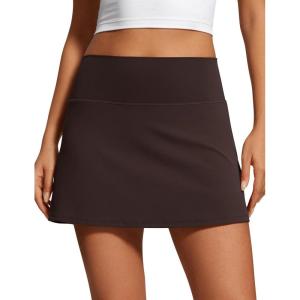 imageCRZ YOGA Butterluxe High Waisted Tennis Skirts for Women  Mini Lined A Line Golf Casual Skort with Inner PocketsHot Fudge Brown