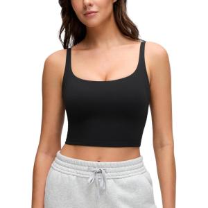imageCRZ YOGA Butterluxe Soft Double Lined Cami Tank Tops for Women  Yoga Casual Going Out Crop Square Neck Sleeveless ShirtsBlack
