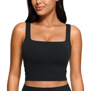imageCRZ YOGA Butterluxe Square Neck Crop Tank Tops for Women  Workout Longline Sports Bras Padded Yoga CamisoleBlack