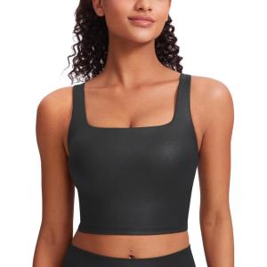 imageCRZ YOGA Butterluxe Square Neck Crop Tank Tops for Women  Workout Longline Sports Bras Padded Yoga CamisoleBlack Foil Pattern