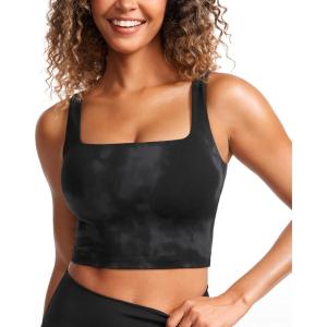imageCRZ YOGA Butterluxe Square Neck Crop Tank Tops for Women  Workout Longline Sports Bras Padded Yoga CamisoleBlack Tie Dye Flowers