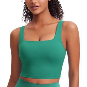 imageCRZ YOGA Butterluxe Square Neck Crop Tank Tops for Women  Workout Longline Sports Bras Padded Yoga CamisoleCascadia Green
