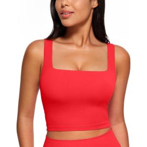 imageCRZ YOGA Butterluxe Square Neck Crop Tank Tops for Women  Workout Longline Sports Bras Padded Yoga CamisoleDeep Red