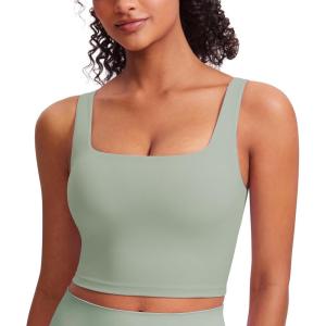 imageCRZ YOGA Butterluxe Square Neck Crop Tank Tops for Women  Workout Longline Sports Bras Padded Yoga CamisoleGreen Palm Court