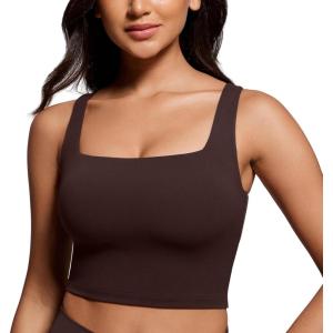 imageCRZ YOGA Butterluxe Square Neck Crop Tank Tops for Women  Workout Longline Sports Bras Padded Yoga CamisoleHot Fudge Brown