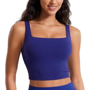 imageCRZ YOGA Butterluxe Square Neck Crop Tank Tops for Women  Workout Longline Sports Bras Padded Yoga CamisoleLarkspur Blue