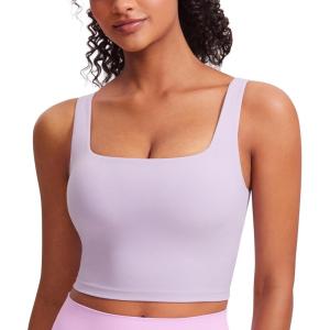 imageCRZ YOGA Butterluxe Square Neck Crop Tank Tops for Women  Workout Longline Sports Bras Padded Yoga CamisoleLilac Air