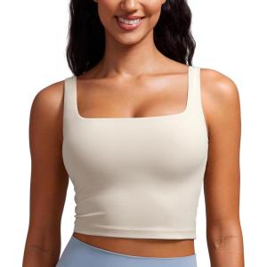 imageCRZ YOGA Butterluxe Square Neck Crop Tank Tops for Women  Workout Longline Sports Bras Padded Yoga CamisoleMojave Tan