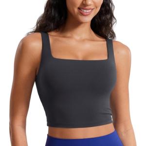 imageCRZ YOGA Butterluxe Square Neck Crop Tank Tops for Women  Workout Longline Sports Bras Padded Yoga CamisoleMysterious Grey