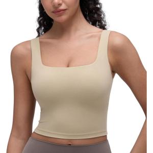 imageCRZ YOGA Butterluxe Square Neck Crop Tank Tops for Women  Workout Longline Sports Bras Padded Yoga CamisoleOak