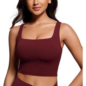 imageCRZ YOGA Butterluxe Square Neck Crop Tank Tops for Women  Workout Longline Sports Bras Padded Yoga CamisoleRed Merlot