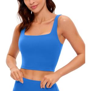 imageCRZ YOGA Butterluxe Square Neck Crop Tank Tops for Women  Workout Longline Sports Bras Padded Yoga CamisoleSparkle Blue