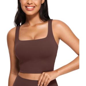 imageCRZ YOGA Butterluxe Square Neck Crop Tank Tops for Women  Workout Longline Sports Bras Padded Yoga CamisoleTaupe
