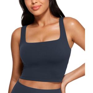 imageCRZ YOGA Butterluxe Square Neck Crop Tank Tops for Women  Workout Longline Sports Bras Padded Yoga CamisoleTrue Navy