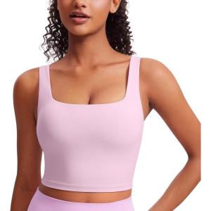 imageCRZ YOGA Butterluxe Square Neck Crop Tank Tops for Women  Workout Longline Sports Bras Padded Yoga CamisoleVita Pink